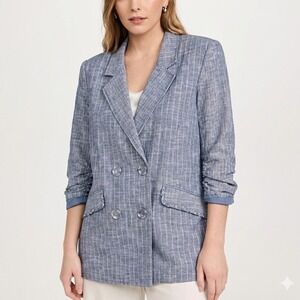 RAMY BROOK Womens Lilianna Double Breasted Striped Blazer Size 0 Pinstripe Blue